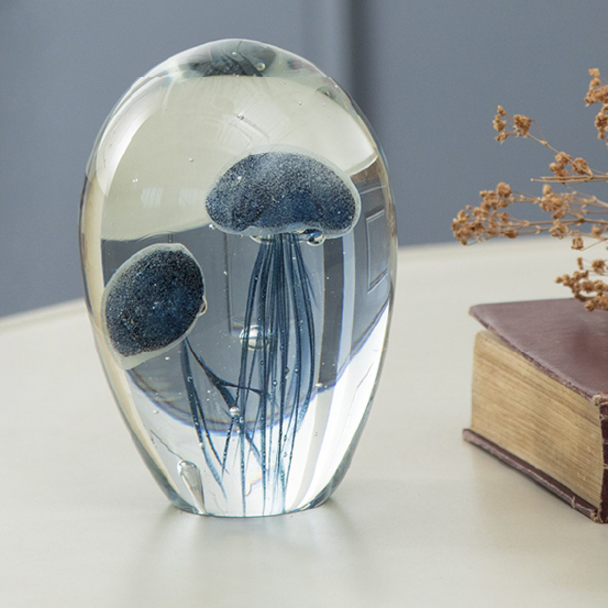 ガラスインテリアオブジェ（Glass interior objects） クラゲ L （ ガラス オブジェ 置き物 くらげ Lサイズ ガラス細工 玄関 コンパクト クリア 透明 ペーパーウェイト インテリア 水族館 海の生き物 ニッチ トイレ ）