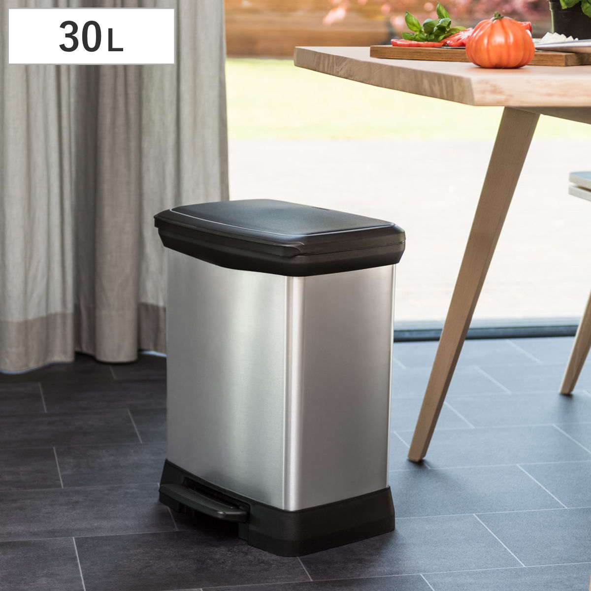 ゴミ箱 30L Deco ペダルビン ペダル式 ( ごみ箱 30リットル デコ ペダル ふた付き 軽量 ステンレス風 シンプル プラスチック スタイリッシュ 袋止め付き 分別 )|リビングート 店