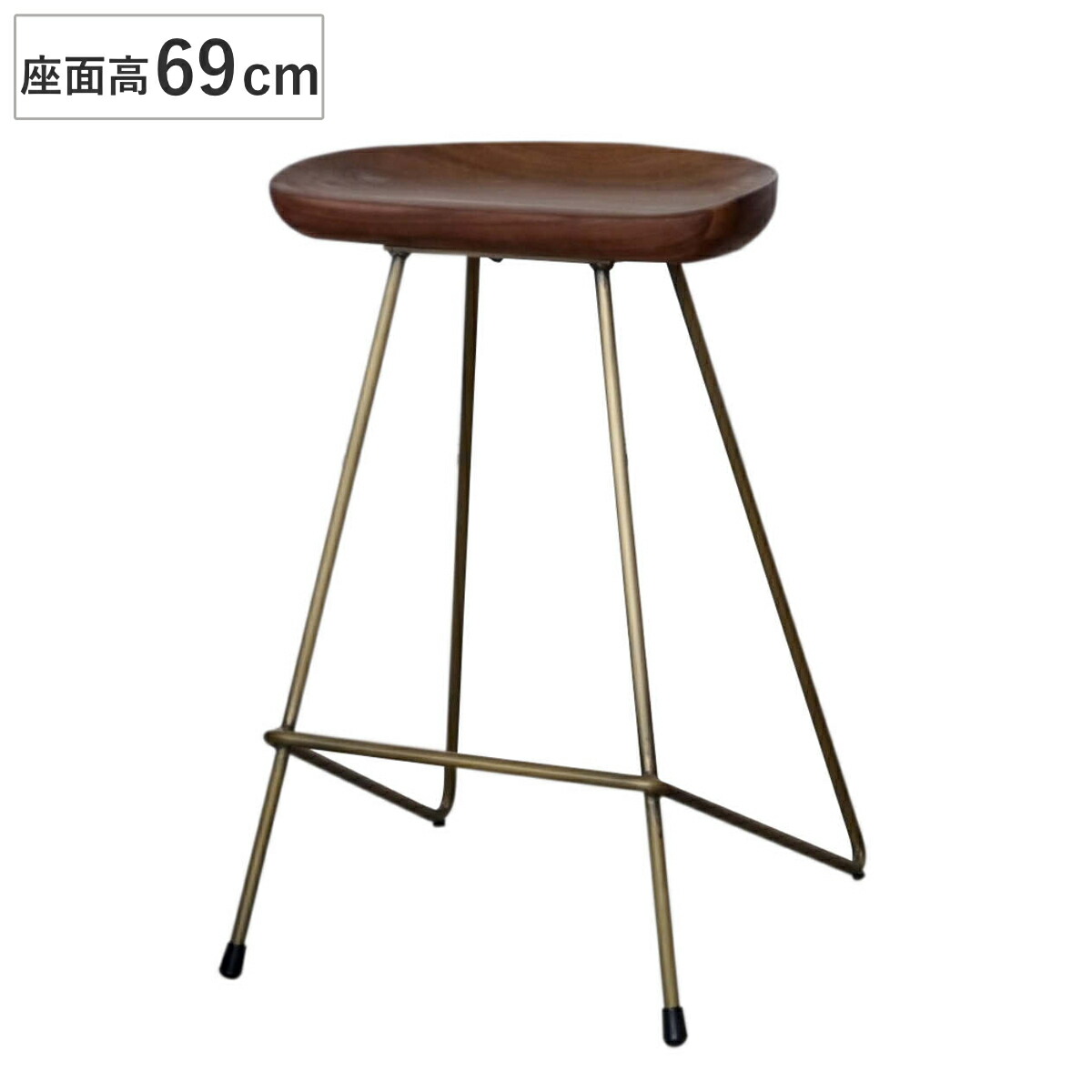 カウンタチェア 高級感 スタイリッシュ 天然木 ブラウン 高さ69cm ( チェア 椅子 バーチェア ハイチェア チェアー 木製 座面 ダイニング リビング キッチン スチール 脚 )|リビングート 店