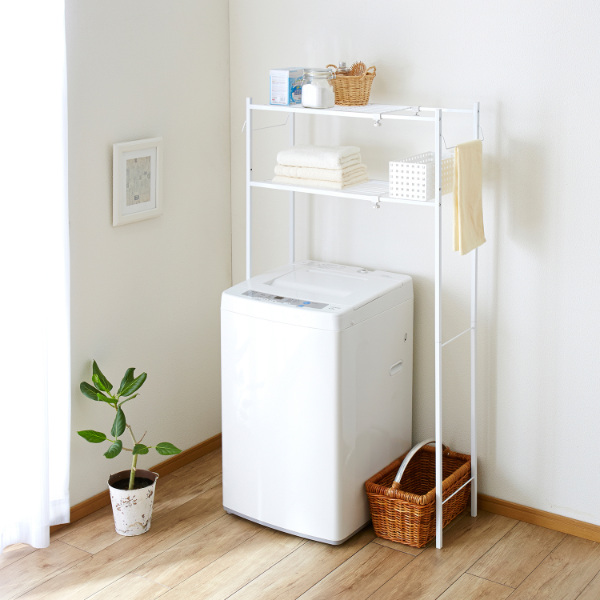 ふぶき【未使用美品】ランドリーラック 3段 ホワイト×ホワイトウッド 楽天市場】ランドリーラック 洗濯機 棚 / 角パイプ洗濯機棚