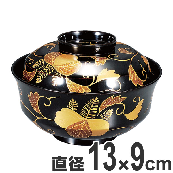 天竜寺椀 木製 4寸 桐唐草 黒漆塗 漆塗 汁椀 吸物椀 本漆塗 研出し 磨蒔絵 和食器 業務用 ( 送料無料 汁椀 味噌汁 磨き蒔絵 椀 吸物椀 蓋向 蓋付き )