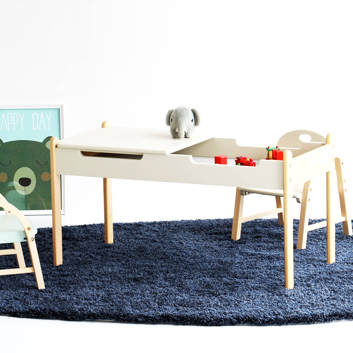 キッズテーブル 幅86.2cm プレイテーブル （ キッズ テーブル デスク 机 収納付き 子供 子ども リビング学習 木製 天然木 フェルト 静音対策 傷防止 キッズデスク ブロック 積み木 ごっこ遊び 勉強 お絵描き リビング おしゃれ 北欧 ）｜リビングート　店