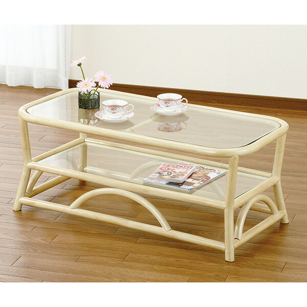 ラタン　ガラス天板×籐ラタンフレーム センターテーブル 籐家具　ローテーブル 楽天市場】籐 ローテーブル ガラス天板 棚付 幅100cm （ 送料