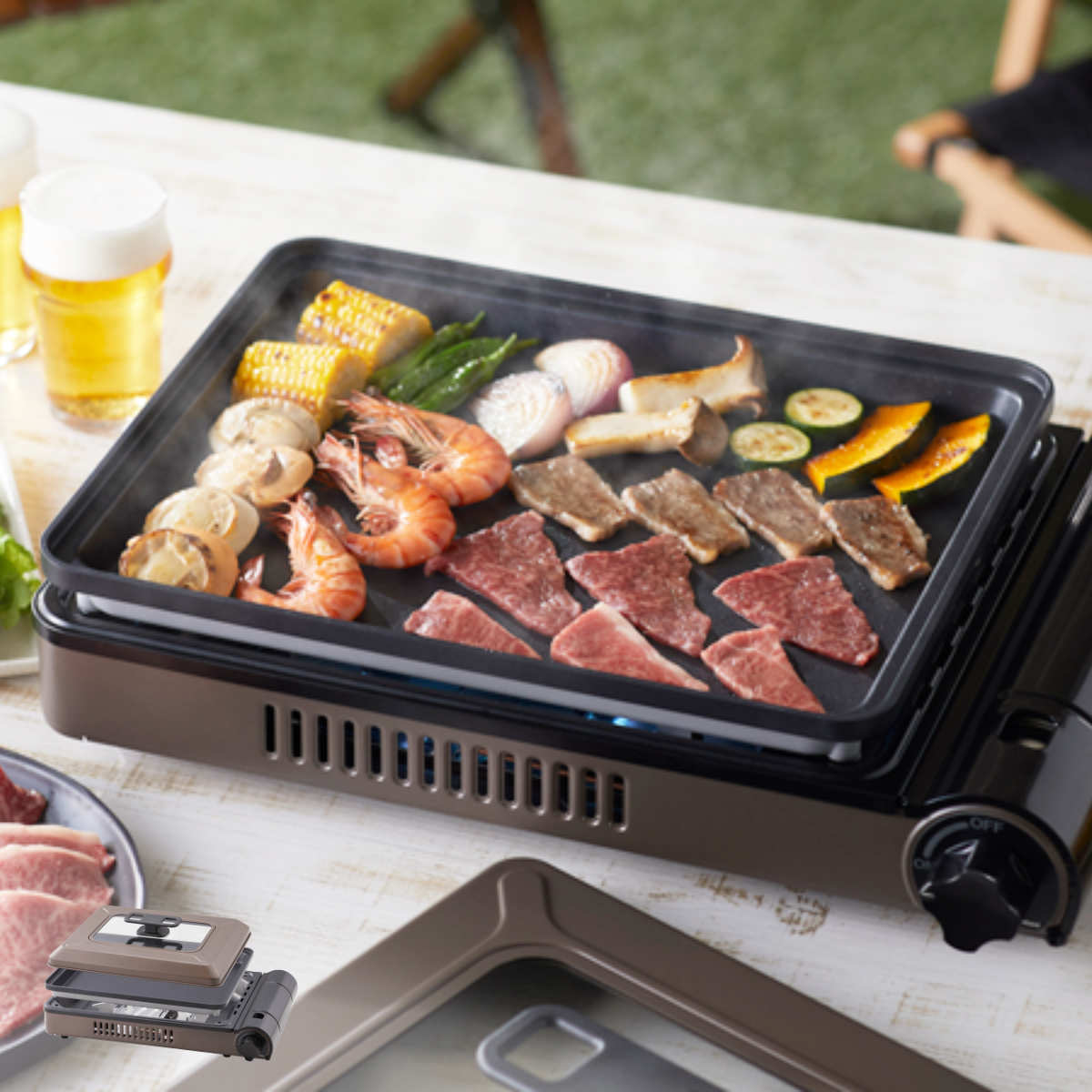 ホットプレート カセットコンロ付き 焼き上手さんベータ Iwatani （ カセットガスコンロ コンロ 焼肉プレート イワタニ 焼肉コンロ 卓上ガスコンロ 蓋付き 1口ガスコンロ ）