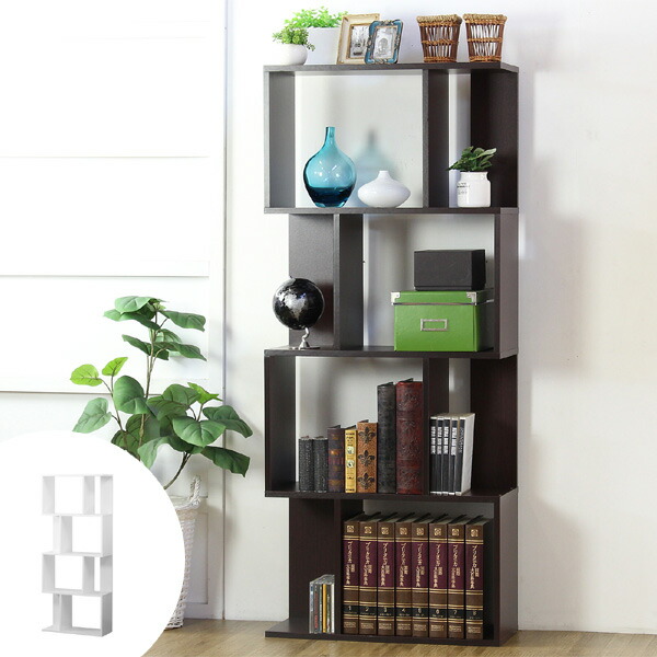 Livingut Open Rack Storage Shelf 4 Stage Type 141 Cm Wood Grain Open Rack Storage Shelf 4 Stage Type 141 Cm Wood Grain Dark Brown Display Multi Use Bookshelf Modern Interior Simple Zig Zag