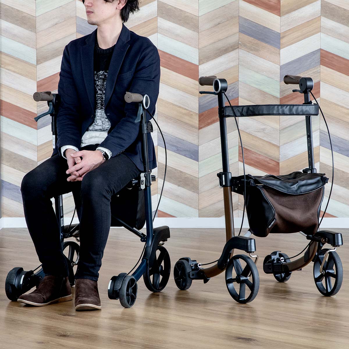 歩行器 ジェンティルマローネ ミケーレ 介護用品 （ 歩行車 シルバーカー カート 高齢者 介護 男性用 おしゃれ シンプル 歩行補助 福祉用具 買い物カート 軽量 4輪 折りたたみ スタイリッシュ ）