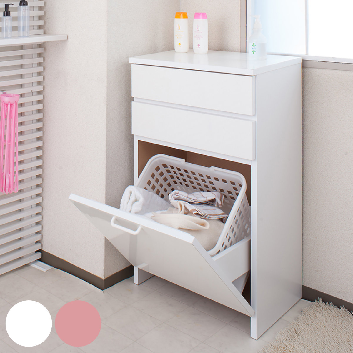 ランドリーボックス サニタリーラック 楽天市場】鏡面仕上げバスケット付きランドリーラック 幅51cmロー