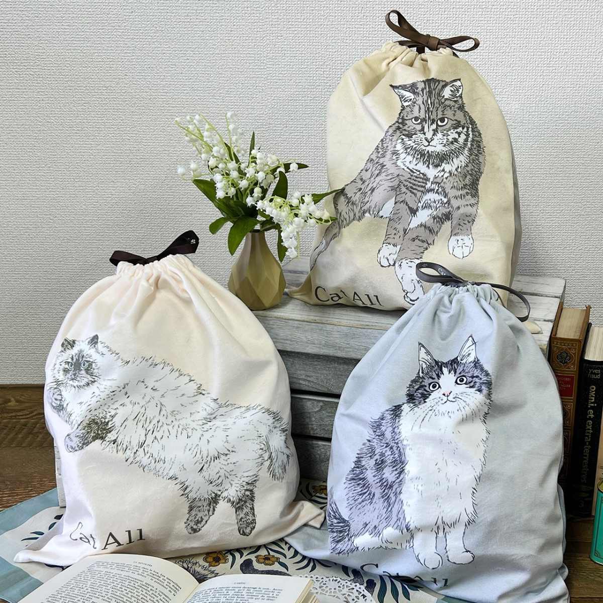 楽天市場】刺繍巾着袋【バイカラーキャット】( 巾着袋 おしゃれ巾着