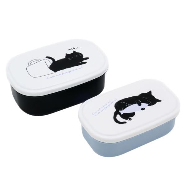 お弁当箱 シール容器 ランチボックス 2個セット black cat ネコ （ 弁当箱 レンジ対応 保存容器 デザートケース 弁当 お弁当 お弁当グッズ ランチグッズ プラスチック容器 サイドケース フルーツケース 果物 入れ子式 猫 ねこ ）画像