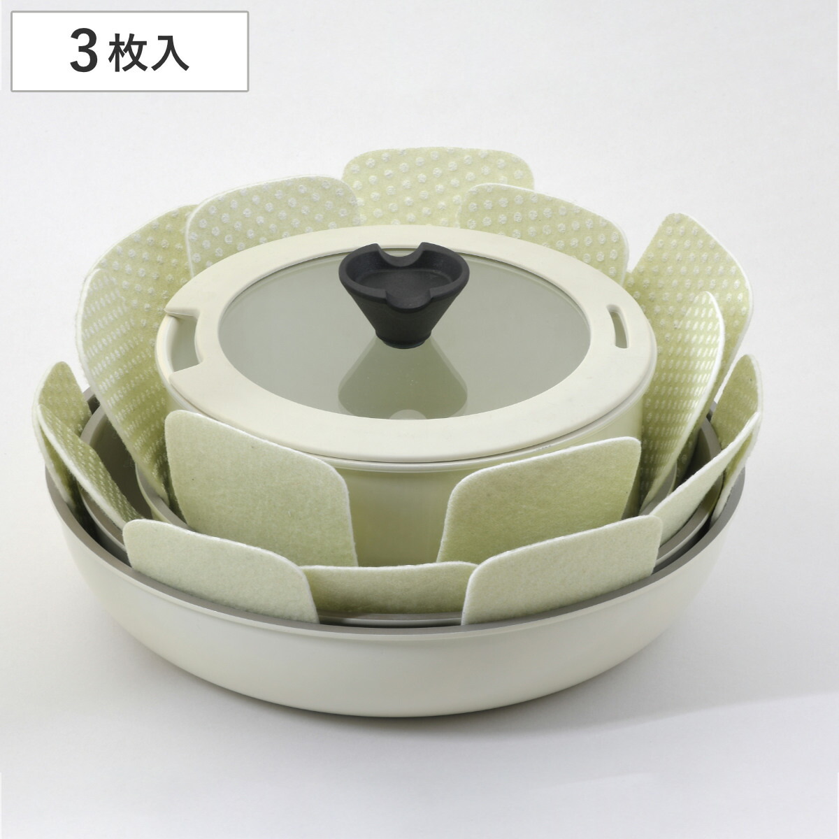 鍋 フライパン 保護用 プレート 3個セット 赤色 傷防止 食器 収納 480130.jpg