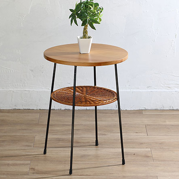 【楽天市場】テーブル 天然木とアイアンとラタンのサイドテーブル （ 送料無料 サイドテーブル コーヒーテーブル 木天板 ラタン 籐 棚 棚付き