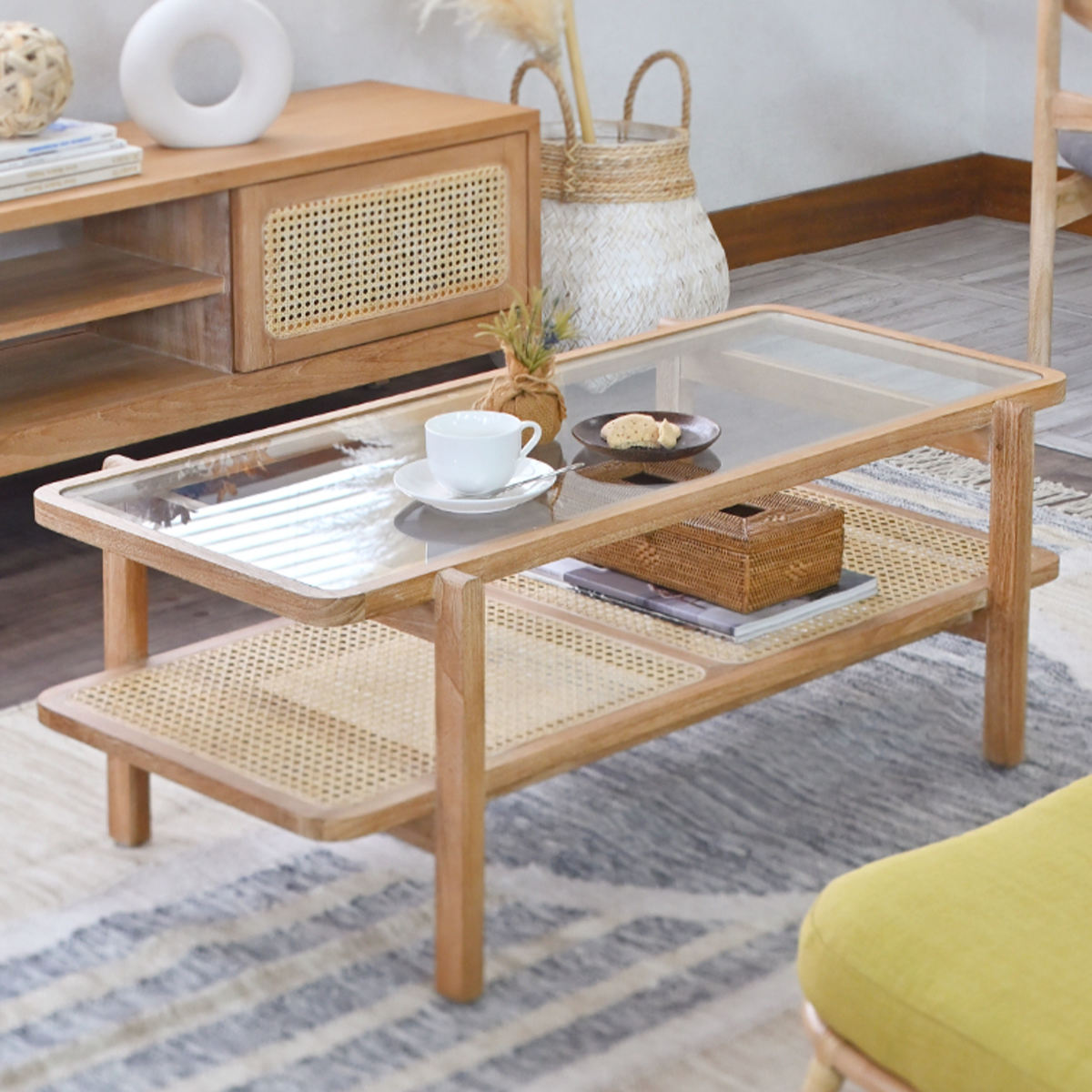 楽天市場】[refline / レフライン] ガラスセンターテーブル 120 オーク