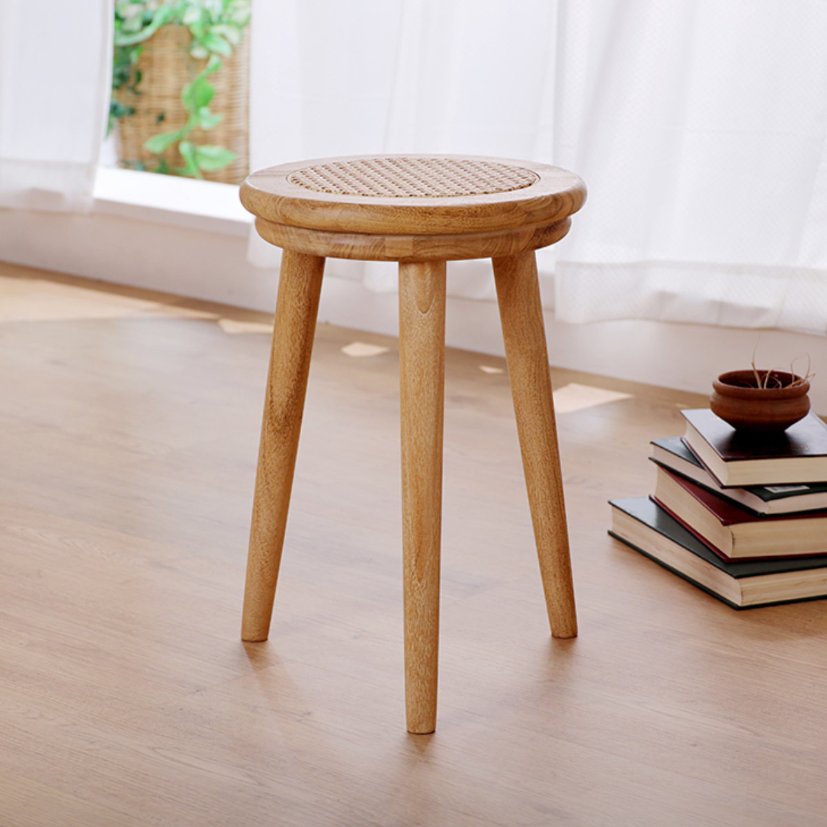 スツール ラタン 高さ44cm チーク 天然木 CALM （ ラタンスツール 椅子 リビング 腰かけ 籐 籐製 かごめ編み 1人掛け チェアー イス いす リビングチェア ダイニングチェア 完成品 ）