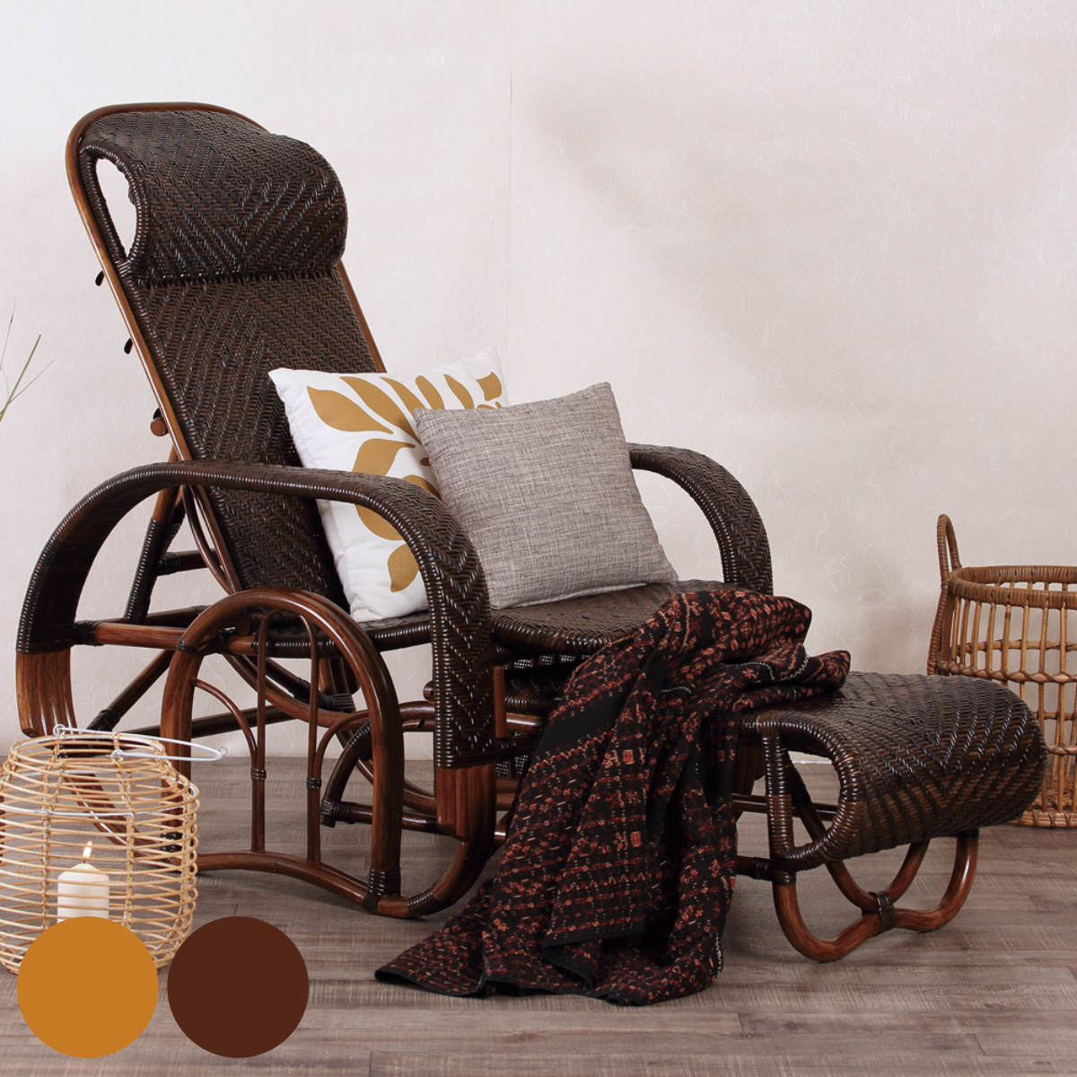 楽天市場】籐 リクライニングチェア スライド式オットマン ラタン製