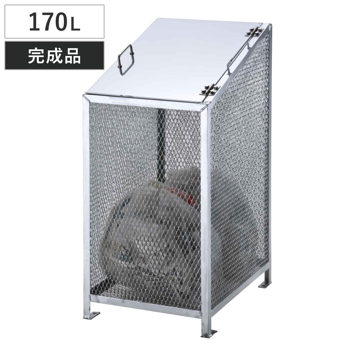 業務用ゴミ箱 170L ダストBOX-S スリム （ 法人限定 幅50cm 屋外用 ゴミ箱 扉 ゴミ 3袋分 収集ボックス 屋外ストッカー 収納庫 ゴミ置き場 ゴミ捨て 170リットル 中身が見える ダストボックス ごみ箱 日本製 ハンドル付き ）