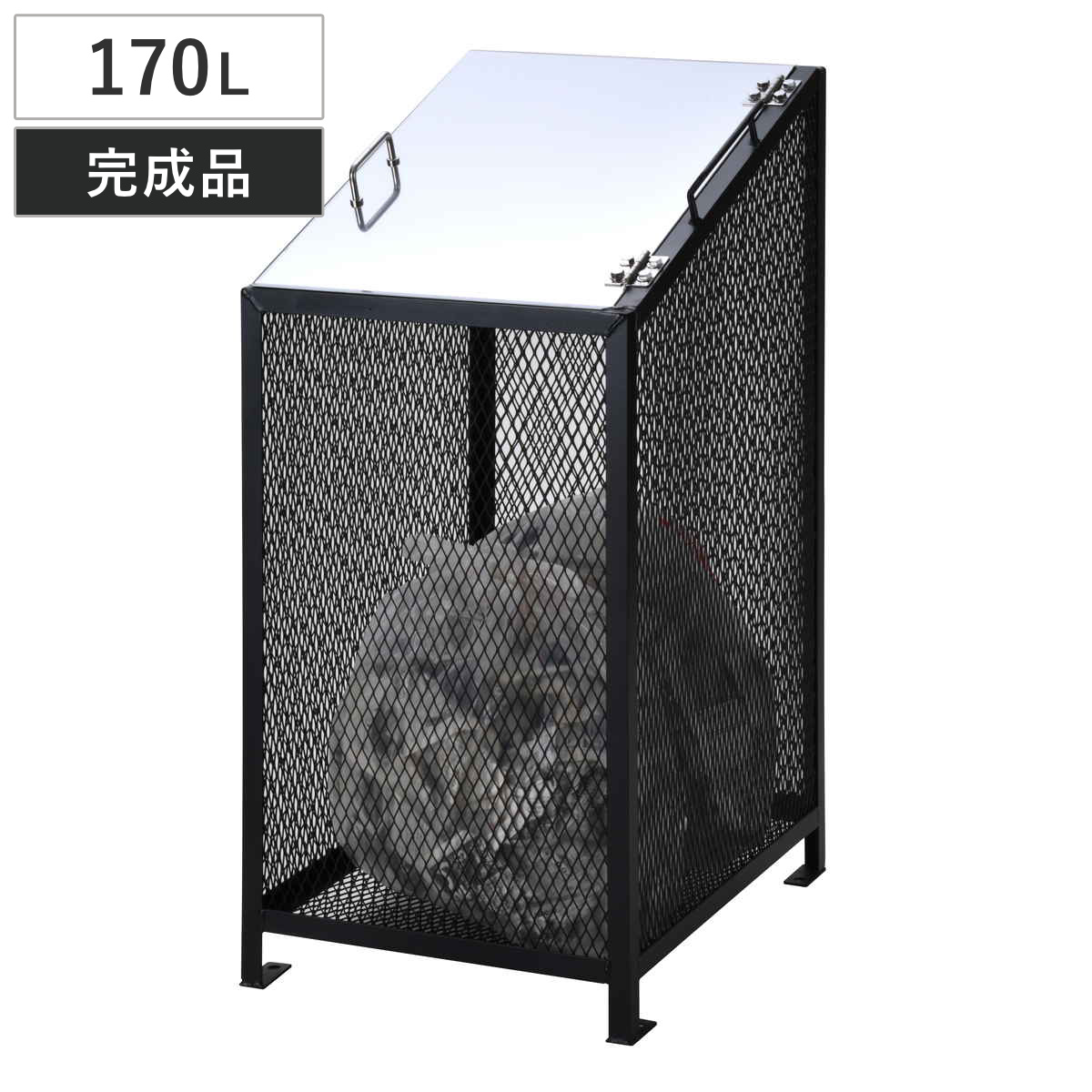 業務用ゴミ箱 170L ダストBOX-S スリムブラック （ 法人限定 幅50cm 屋外用 ゴミ箱 扉 ゴミ 3袋分 収集ボックス 屋外ストッカー 収納庫 ゴミ置き場 ゴミ捨て 170リットル 中身が見える ダストボックス ごみ箱 日本製 黒 おしゃれ ）