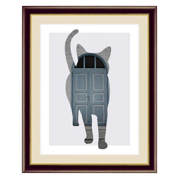 即日出荷可 の今にも動き出しそうな猫のシルエットが可愛くお洒落 生活雑貨 寝室 絵画 Door 52 42cm 山口美咲 額入り 巧芸画 廊下 インテリア 送料無料 壁掛け ポスター アートフレーム アートポスター 絵 風景画 動物 アニマル ネコ ねこ 猫 玄関 リビング 寝室