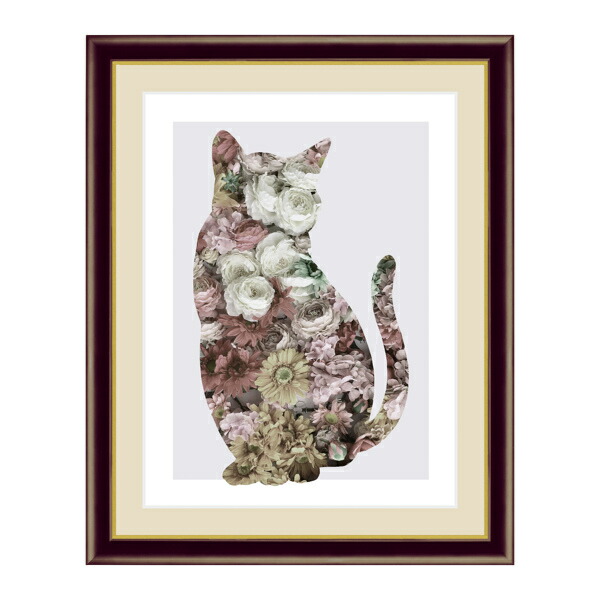 木の板 少なく 水彩画 猫と花 オリジナルイラスト 売買された