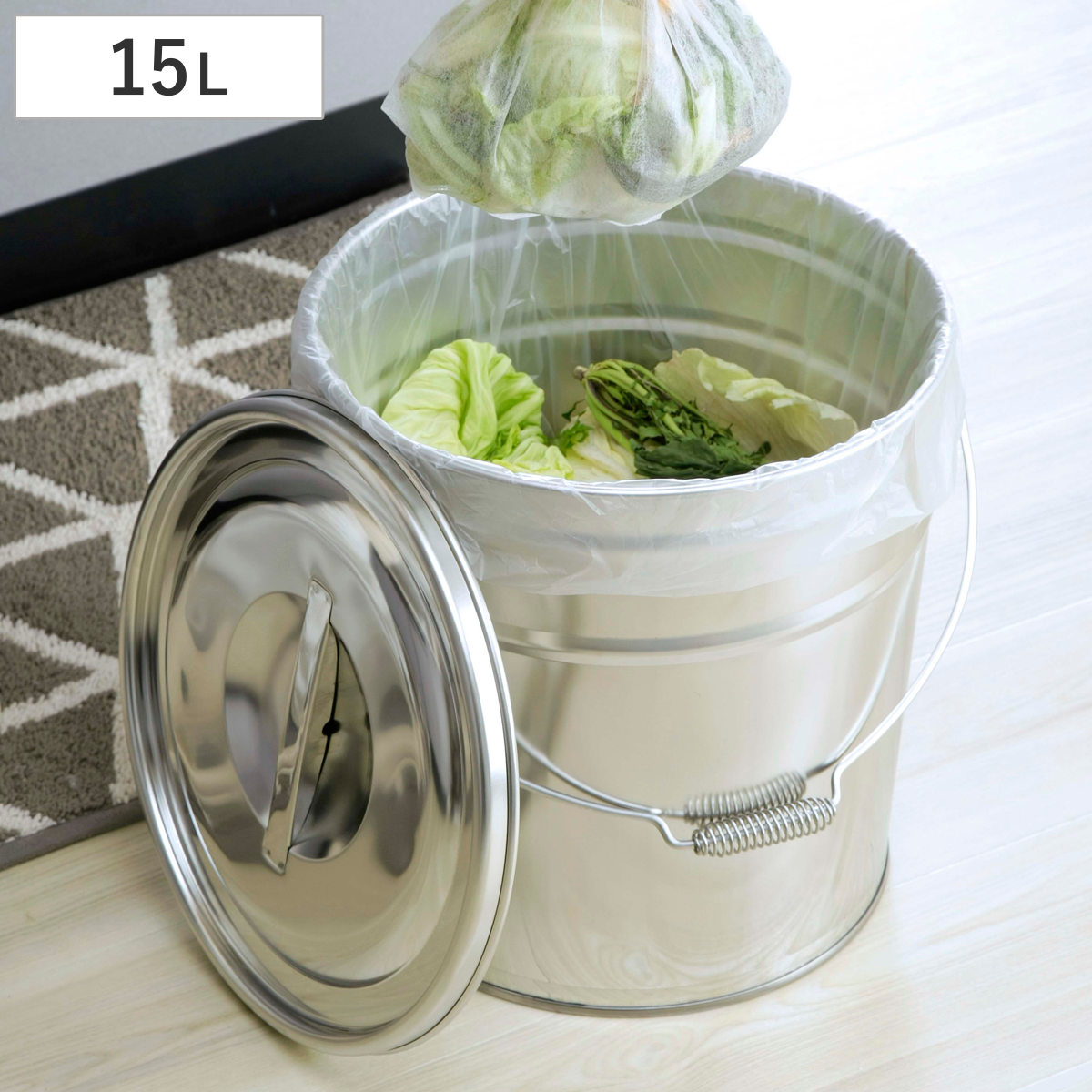バケツ ステンレス フタ付き 15L （ ばけつ ふた付き 桶 ツールボックス 収納 つけ置き 洗い 15リットル ゴミ箱 保存容器 米びつ ガーデニング 掃除用品 洗濯用品 ）｜リビングート　店