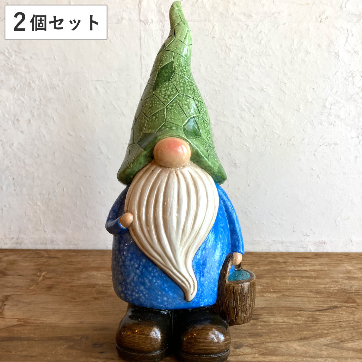 ガーデンノーム グリーンハット 置物 2個セット ( 小人の妖精 小人 レジン オブジェ オーナメント ガーデンオーナメント 2個入り 庭 インテリア 雑貨 屋外 ガーデン雑貨 中型 こびと 園芸 ガーデンインテリア )