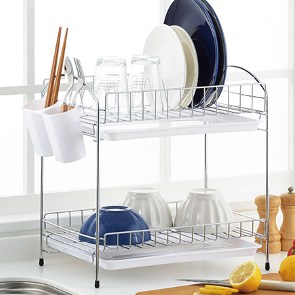 楽天市場】水切りラック フルーラ パイプ式ニ段水切りバスケット