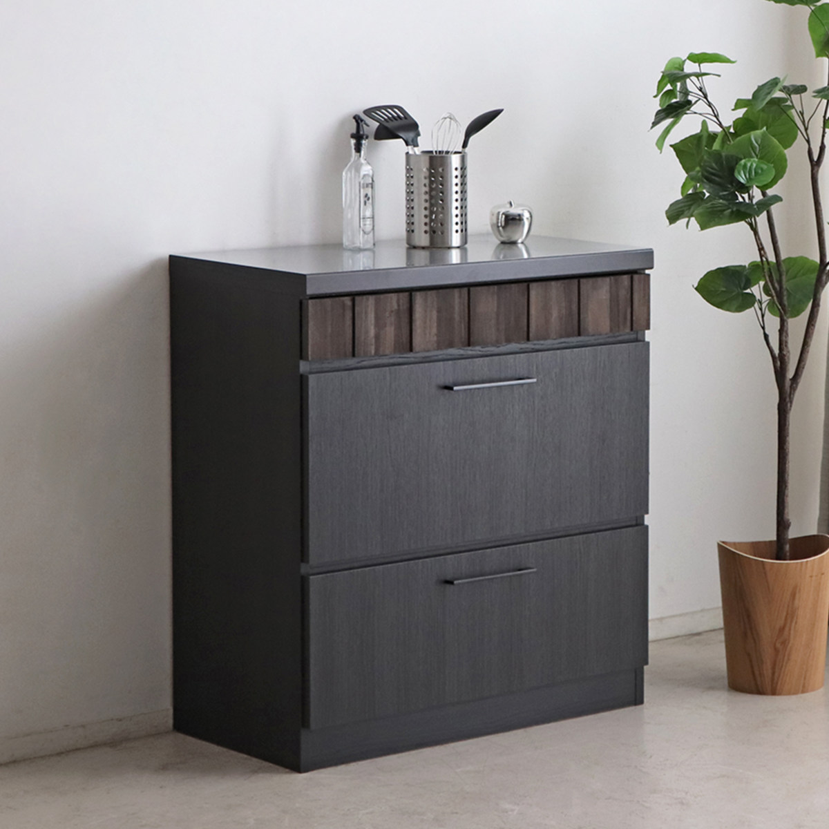 キッチンカウンター 引出しタイプ ステンレストップ RESE 幅80cm ( キッチン収納 収納 カウンター 棚 引出し 無垢 ラック キッチンラック ステンレス 木製 完成品 日本製 )|リビングート 店