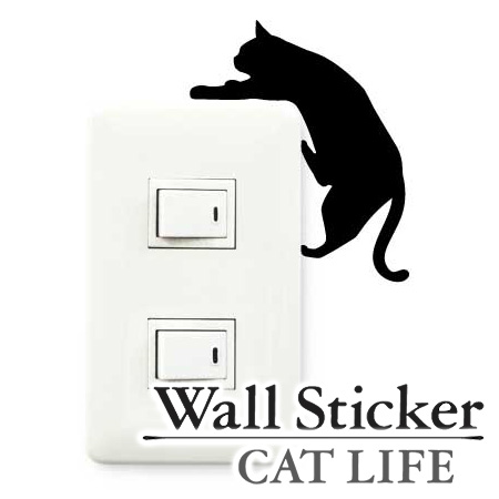 楽天市場 ウォールステッカー 壁紙シール 猫 落ちそう Cat Life インテリアシール ウォールシール Wall Story コンセント 壁 シール デコレーションステッカー デコレーションシール スイッチ リビングート 楽天市場店