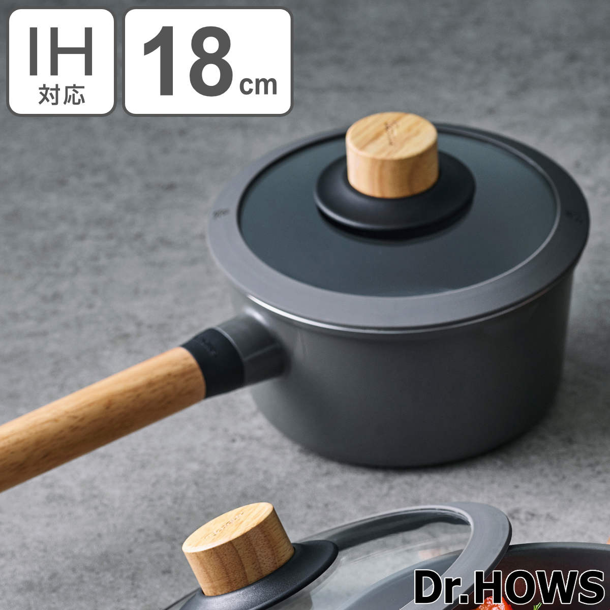 片手鍋 18cm IH対応 BOSQUE ドクターハウス （ Dr.HOWS ガス火対応 オール熱源対応 片手なべ セラミック加工 ガラス蓋 韓国 18センチ ソースパン ミルクパン 小鍋 おしゃれ セラミックコーティング アルミ製 ふた付き ）｜リビングート　店