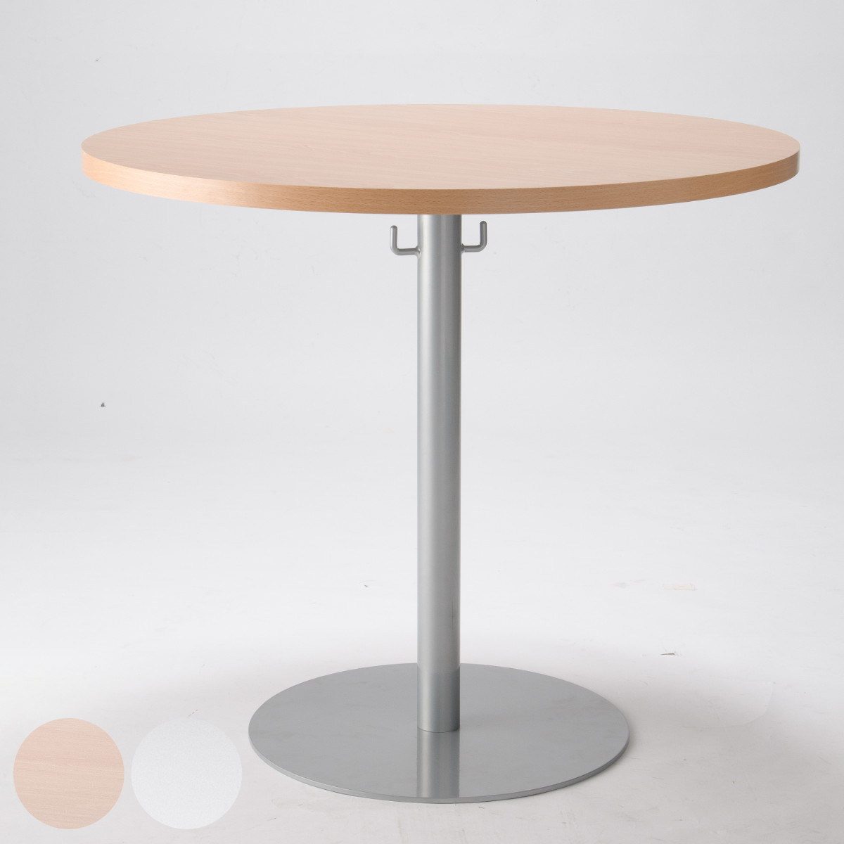 リフレッシュテーブル 直径75cm カフェラウンジテーブル （ 法人限定 オフィス家具 丸 木目調 ホワイト 白 スチール バッグハンガー付き オフィス 会社 ロビー 待合室 商談 休憩室 事務所 ラウンジ ）
