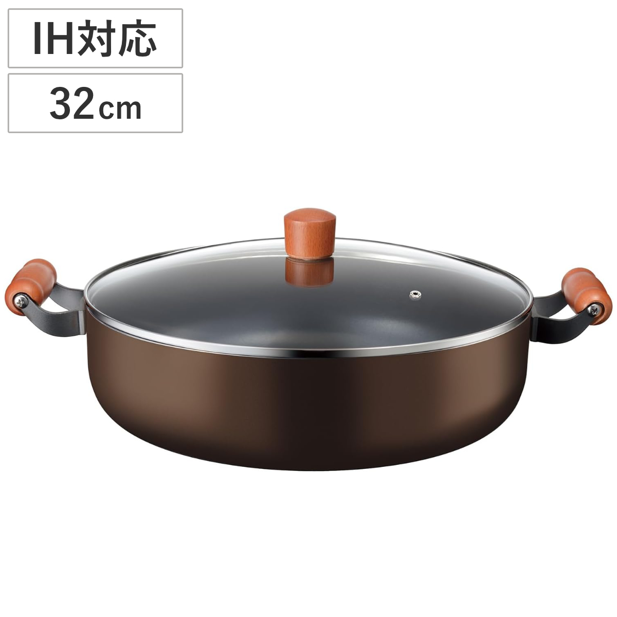 楽天市場】両手鍋 30cm 浅型 IH対応 ガラス蓋付き ふっ素加工