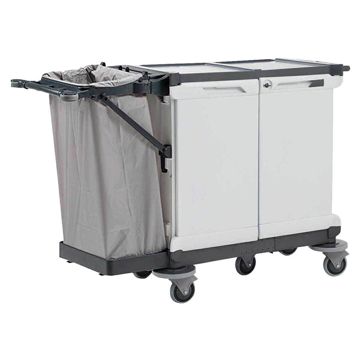 カート リネンカートSKF-1 幅64×奥行154×高さ103.5cm ( 法人限定 山崎産業 台車 回収用 袋付き リネン タオル 衣類 ホテル 旅館 客室 静音 業務用 ルームメイク ベッドメイク ワゴン 運搬台車 運搬 回収 )|リビングート 店