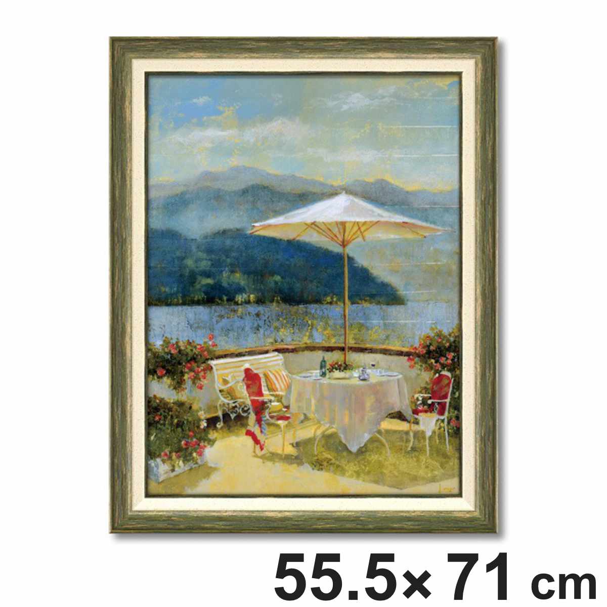 アートパネル ロンゴ『テラス リトリート』 55.5×71cm ( 絵画 絵 アート インテリア 額 額入り 壁掛け おしゃれ ゲル加工 風景画 ポスター アートフレーム アートポスター ウォールアート パネル 額付き モダン )|リビングート 店