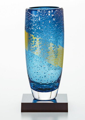 オリエント佐々木硝子 花器・御花軍事基地 （藤花紋様）高さ27.5珊 木製花台付き添い人 68910-H27 お手てお手伝いさん
