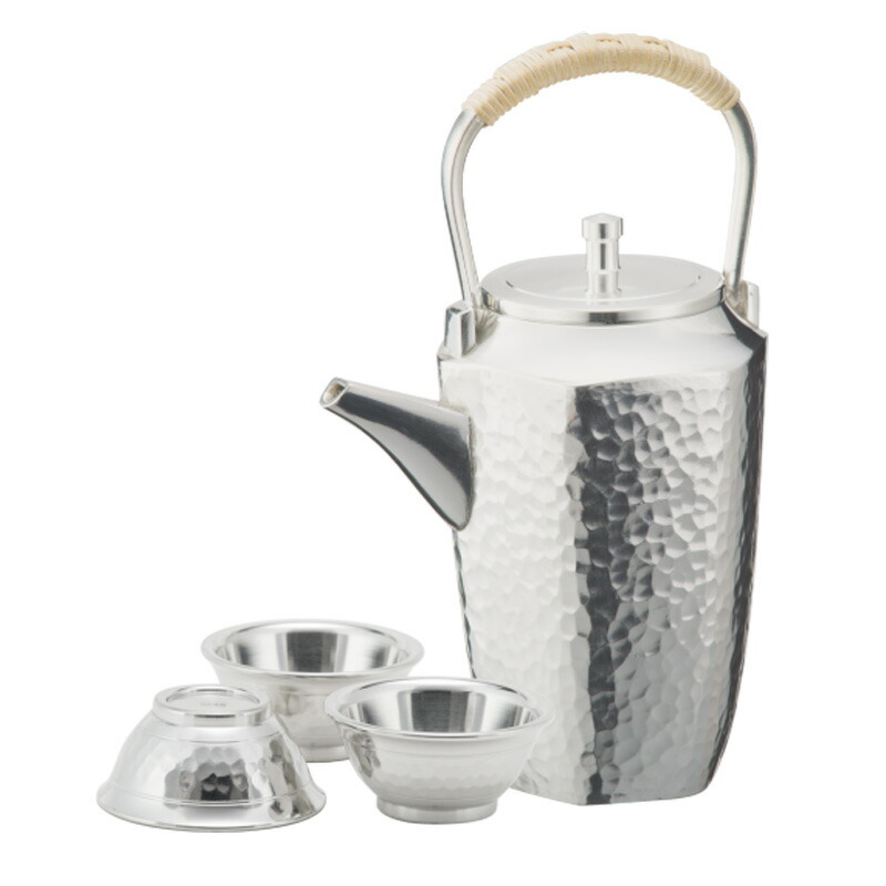 大阪錫器 小酒器セット ツチメ六角（丸猪口） チロリ（千呂利）+猪口（3個） ssy-tr 桐箱入り ラッピング・メッセージカード無料