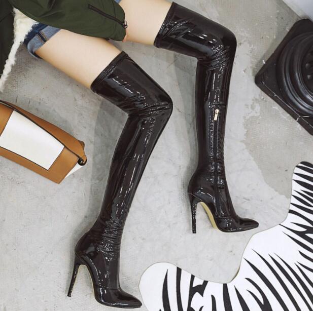 楽天市場】レディースブーツ エナメルロングブーツ ニーハイブーツ