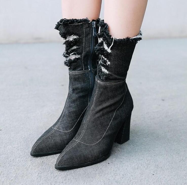 ブーツ デニムブーツ ミドルブーツ ストレッチブーツ ショートブーツ ピンヒール ハイヒール レディース デニム ポインテッドトゥ ミドル丈 ブーツ 靴 くつ シューズ Shoes 大きいサイズ 春夏 秋冬 送料無料 Littlethaicafe Com
