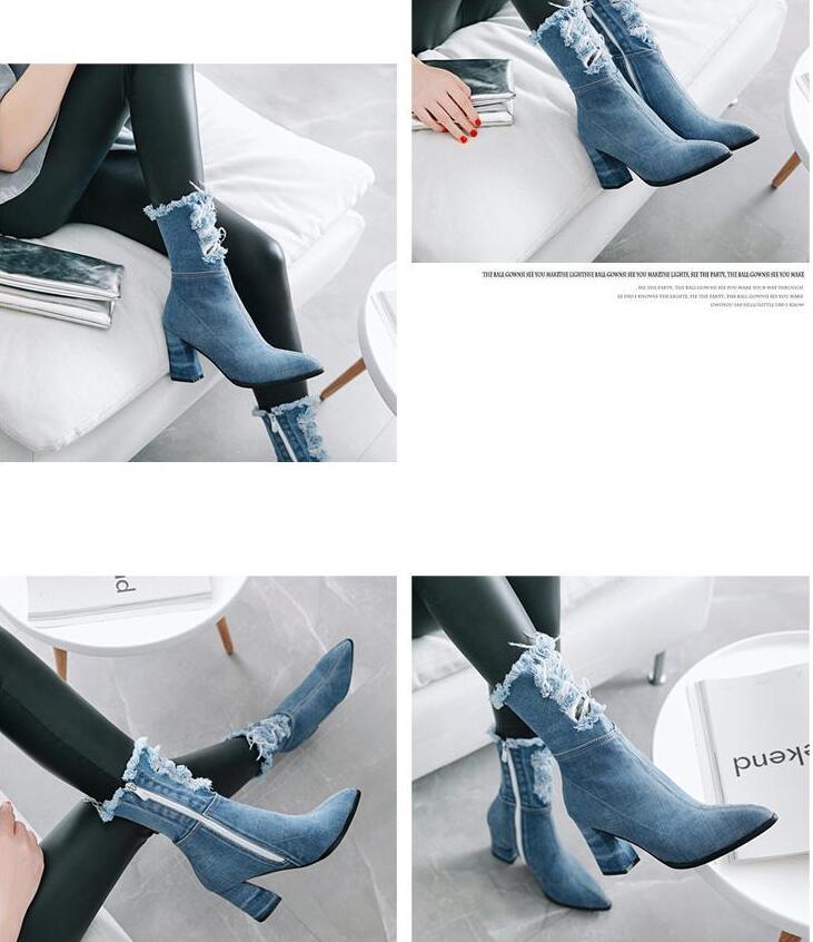 ブーツ デニムブーツ ミドルブーツ ストレッチブーツ ショートブーツ ピンヒール ハイヒール レディース デニム ポインテッドトゥ ミドル丈 ブーツ 靴 くつ シューズ Shoes 大きいサイズ 春夏 秋冬 送料無料 Littlethaicafe Com
