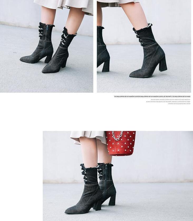 ブーツ デニムブーツ ミドルブーツ ストレッチブーツ ショートブーツ ピンヒール ハイヒール レディース デニム ポインテッドトゥ ミドル丈 ブーツ 靴 くつ シューズ Shoes 大きいサイズ 春夏 秋冬 送料無料 Littlethaicafe Com