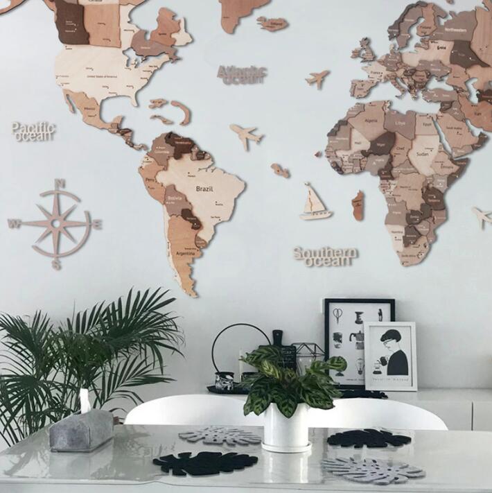 貨物輸送無料 現実軍用地図 室内装飾 木製 飾りつけ 3D Wood World Map 現実軍用地図 室内装飾 飾りつけ オーク材色合い 御前上等感ある木の暖かさ 壁掛木製現実軍用地図 室内装飾＆世界的に！ 住み家、執務室用人並み外れた差し上げ物ボックス席入り口・入口ウォール作物かざり付ける、木製周遊軍用地図
