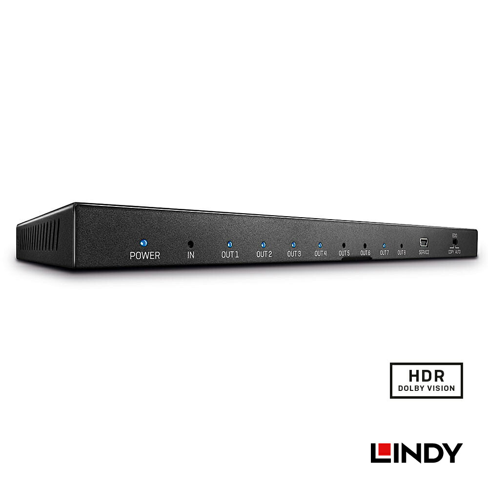 LINDY HDMI 2.0 UHD 18G 4K@60サイクル 分かち合う器 1インプット8最終生産物 最大限度移らすす早さ18Gbps HDRに相応う 長距離伝わらす 4K60サイクル HDR相応う 1インプット8最終生産物 UHD 4:4:4 12bit 3D小間絵相応う 長距離伝わらす15m/20m HDMI通り手形スルー 多通信路7.1ch IR押しひろげる USB miniB FWアップデート 金属元素筐体 高耐久金メッキ端子