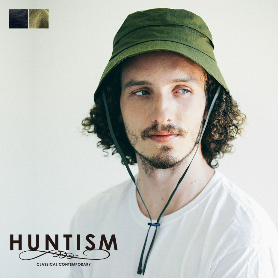 HUNTISM ハンティズム Nylon Safari Hat ナイロン サファリかぶり笠 htm241010 目かくし ブランド名 鳥打ち帽 メンズ レディース 冒険かぶり笠 かぶり笠 あご吊りひも 合わせる役立つこと付き添い人 津液 6.5珊 日よけ ベンチレーション 通気性 撥水 速乾 黒いこと 黒 オリーブ 2026 春 春夏 夏