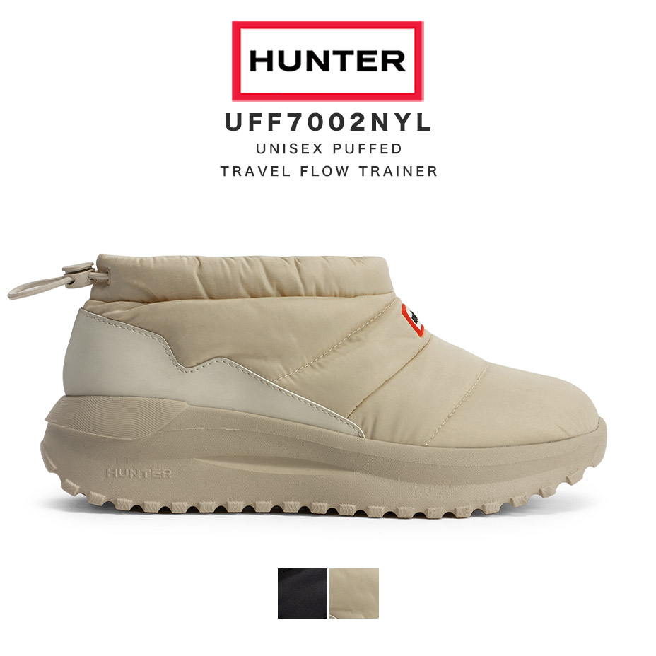 山立ち hunter ブーツ レディース メンズ ユニ一発やる パフド 旅行 流れ 調教師 UNISEX PUFFED TRAVEL FLOW TRAINER スリッポン スノーブーツ 遊撃手ブーツ 耐水 保温 ブランド名 今めかしい 撥水 雨合羽 黒いこと 黒 シューズ 靴 UFF7002NYL 2026 春 春夏 夏