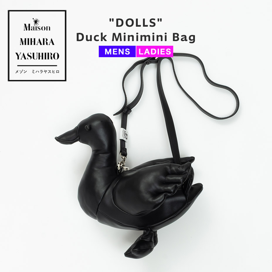 mihara yasuhiro dolls duck minimini bag ミハラヤスヒロ ドールズ 合鴨 ミニミニバッグ ミニ御徒面子 のど首合切袋 レディース メンズ A15BG712 成年者 ブランド名 今めかしい かっこいい 愛くるしい 本革 革 クラッチペダル御徒面子 黒 黒いこと 鞄 御徒面子 2026 春 春夏 夏