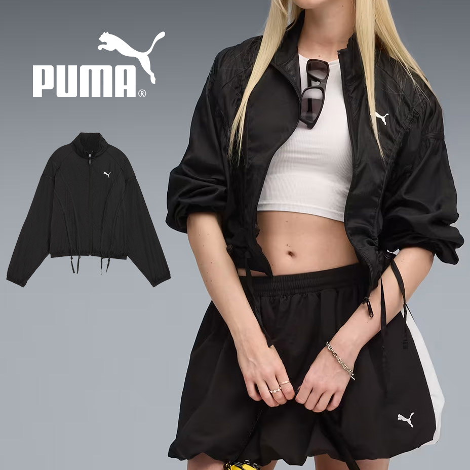 PUMA DARE TO OVERSIZED WOVEN JACKET 633971 プーマ デア トゥ オーバーサイズド ウーブン ジャケット レディース ウーブンジャケット ショート丈 おしゃれ ブランド 長袖 アウター 可愛い かわいい プーマブラック 2026 冬 春 春夏