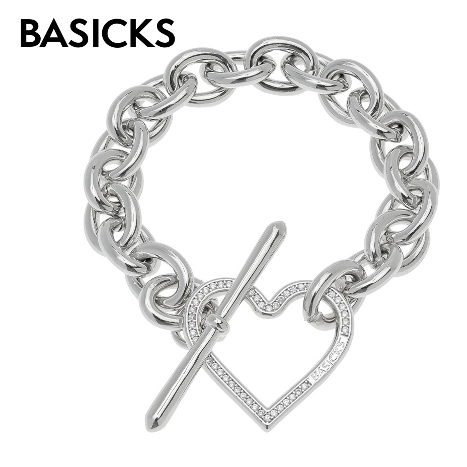 BASICKS ベイシックス Heart Link Flow Bracelet a-AC26 腕輪 メンズ レディース ブランド名 今めかしい かっこいい 好いたらしい 可愛らしい 金管楽器 チェーン店 ハート形 酸化ジルコニウム マンテル 付属品 ユニ一発やる ゴールド 金 しろがね色 銀