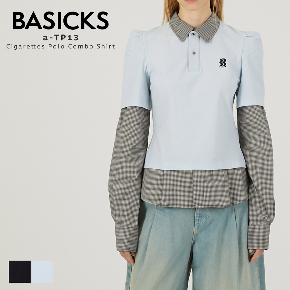 BASICKS ベイシックス Cigarettes Polo Combo Shirt a-TP13 スポーツシャツ 長袖 レディース ブランド名 今めかしい 縛プルオーバー 心地よいプルオーバー レディース プルオーバー 心地よい 愛くるしい 好いたらしい 黒いこと 黒 サキソフォン