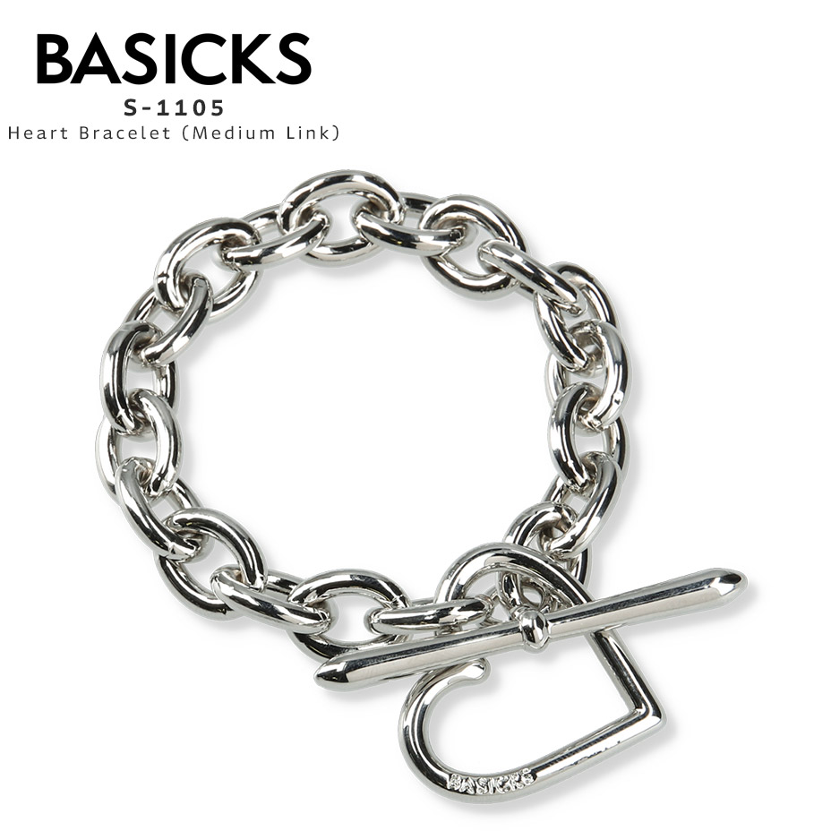 BASICKS ベイシックス Heart Bracelet Medium Link S-1105 腕輪 メンズ レディース ブランド名 今めかしい かっこいい 好いたらしい 愛くるしげ 金管楽器 チェーン店 ハート形 マンテル 添え物 ユニ一発やる ゴールド 金 しろがね色 銀