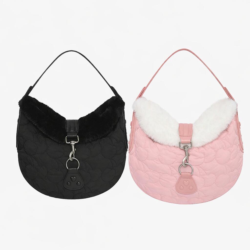 [貨物輸送無料] KIRSH CHERRY QUILTING FUR HAND BAG 桜んぼう キルティング 毛皮 ハンドバック（黒いこと／サクラ色）2色 桜んぼう行動様式 愛くるしげ レディース ハンドバック 生まれ落ちる日 差し上げ物 儀式用 差し上げ物