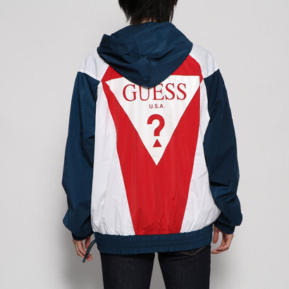 guess hooded logo windbreaker