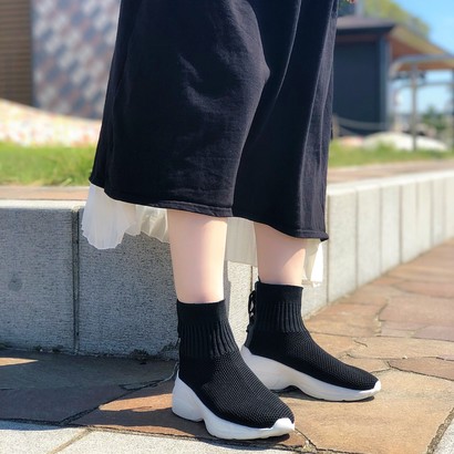 楽天市場 スポーツ 厚底 軽量レースアップニットスニーカー ニットブーツ ソックスブーツ Sugarsugar シュガーシュガー Bl Locomall ロコンド公式ストア